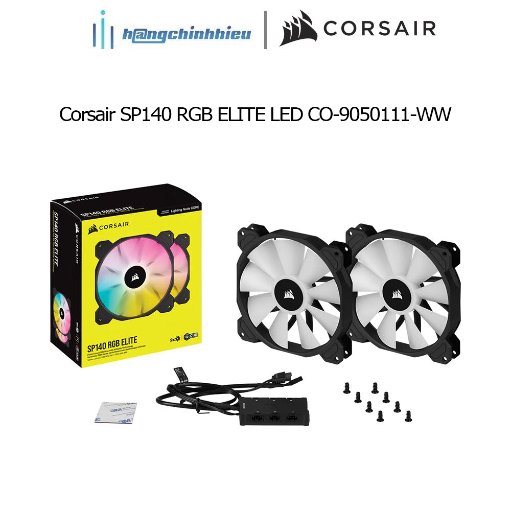 Bộ 2 quạt máy tính 140mm Corsair SP140 RGB ELITE LED kèm Node Core/CO-9050111-WW Hàng chính hãng