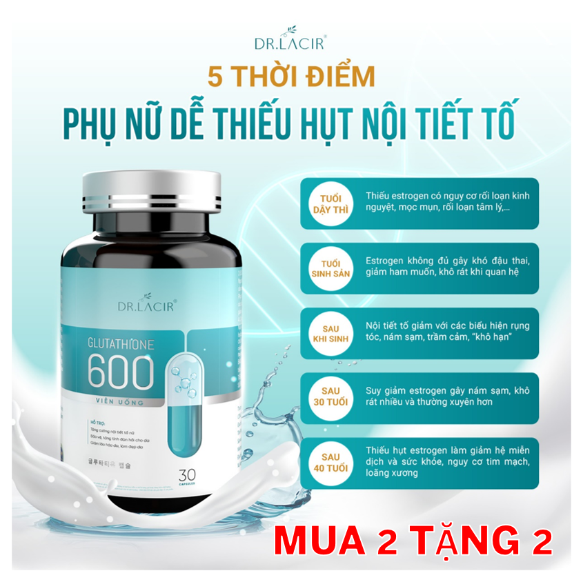 [5 Trong 1- Mờ Nám- Tàn Nhang, Tăng Vòng 1, Cân Bằng Nội Tiết Tố, Sinh Lý Nữ ]] - Viên Uống Glutathione  - Hàng Chính Hãng Dr Lacir