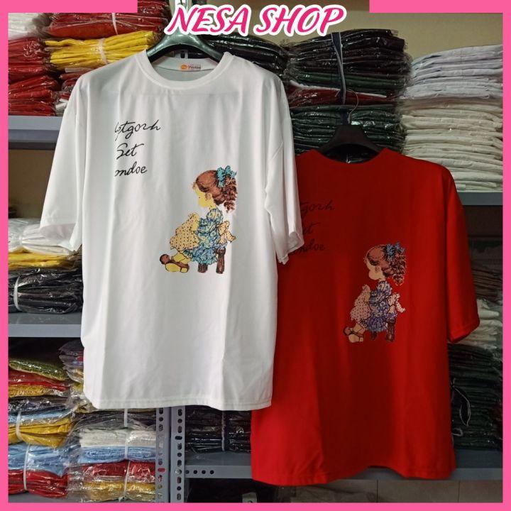 Áo thun nam nữ form rộng, Áo phông tay lỡ, chất liệu thun Thái co giãn, áo unisex hình Cô Gái dưới 65kg, NeSa Shop