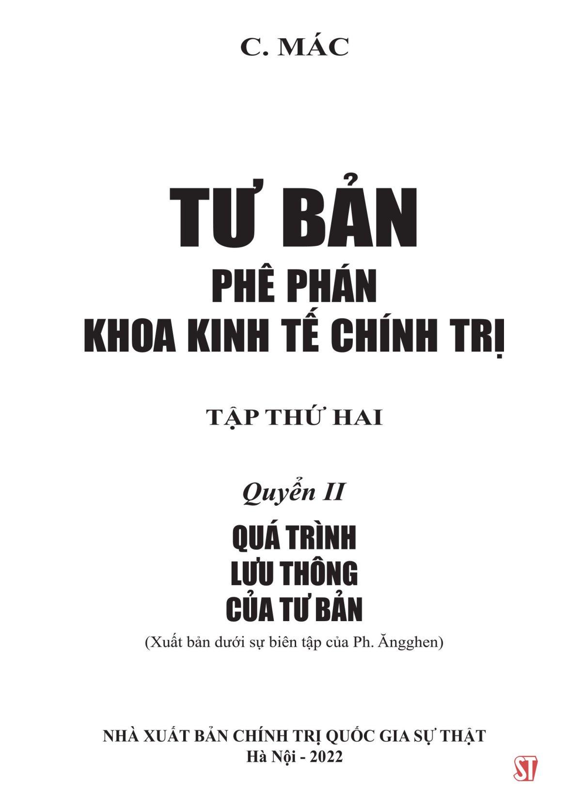 Tư Bản - Phê Phán Khoa Kinh Tế Chính Trị - Tập Thứ Hai - Quyển II: Quá Trình Lưu Thông Của Tư Bản