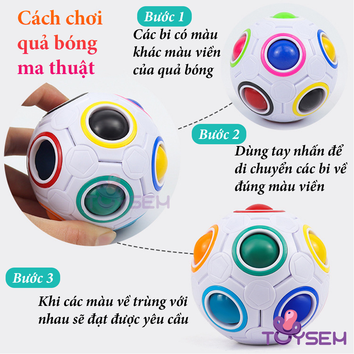 Đồ chơi quả bóng ma thuật cho bé từ 3 tuổi tăng phối hợp tay mắt và phát triển trí não, Quả bóng rubik xoay theo màu, Quà tặng sinh nhật cho bé