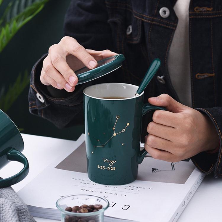 Ly cốc sứ có nắp kèm thìa in hình 12 cung hoàng đạo cực đẹp