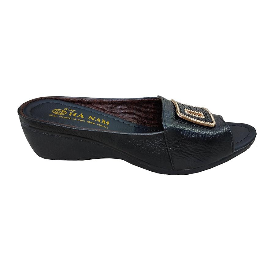Dép Nữ Quai Ngang Đế Xuồng HÀ NAM Da Bò Thật Cao Cấp 5cm DNU2139c
