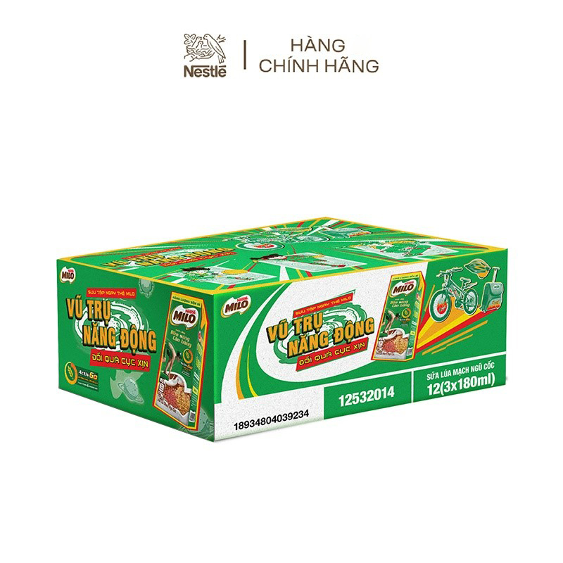 Sữa lúa mạch Nestlé MILO Bữa Sáng Thùng 36 hộp x 180ml - Giao mẫu ngẫu nhiên