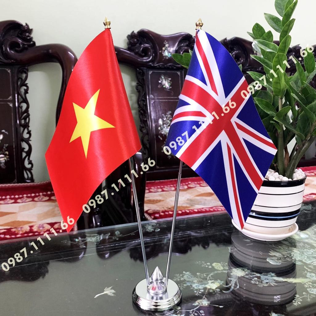 Cờ Để Bàn Trang Trí Đế Thép Loại cắm 2 cờ Việt Nam - Anh