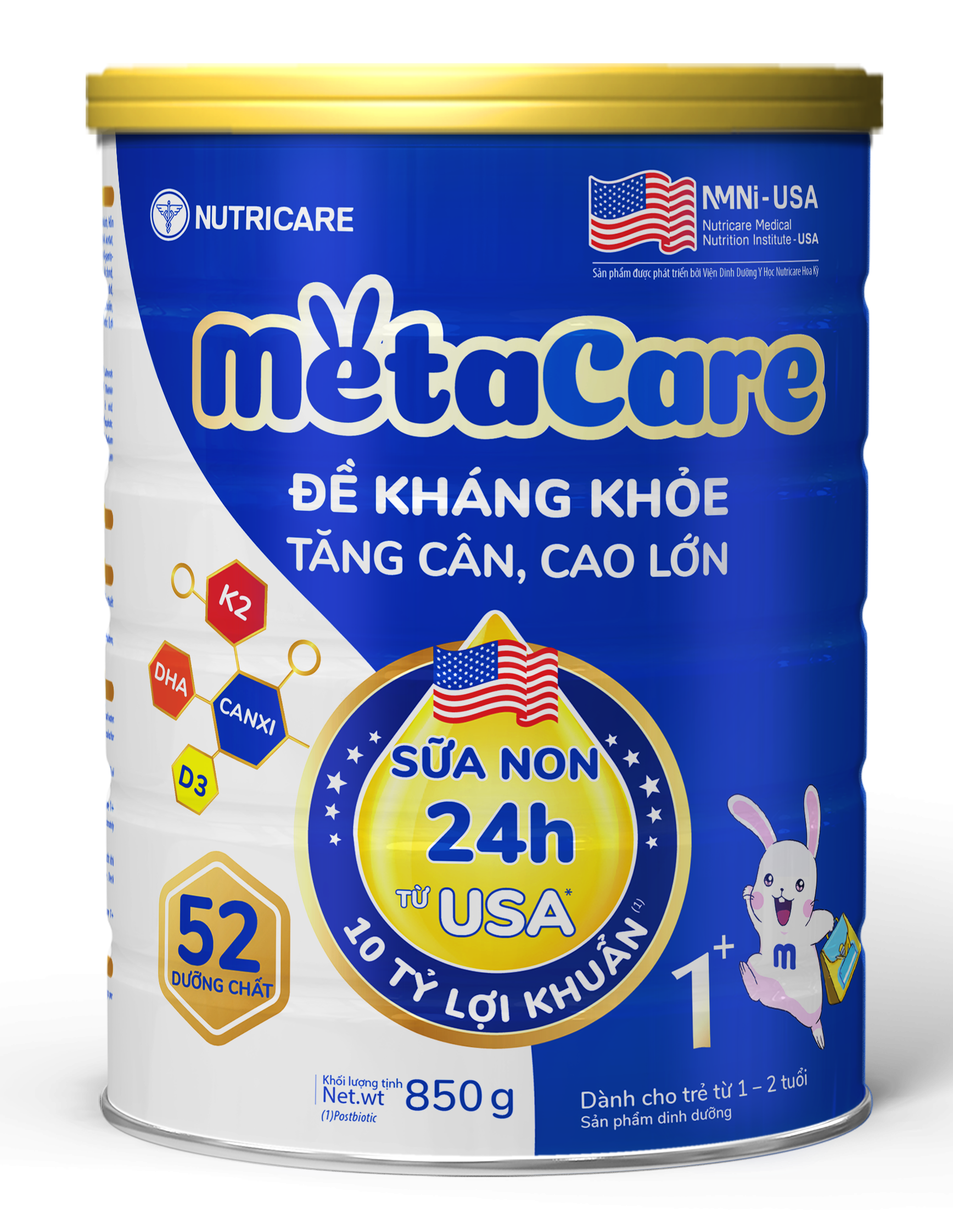 Combo 5 lon Sữa bột Nutricare MetaCare 1+ lon 850g - Đề kháng khoẻ, Tăng cân, Tăng cao