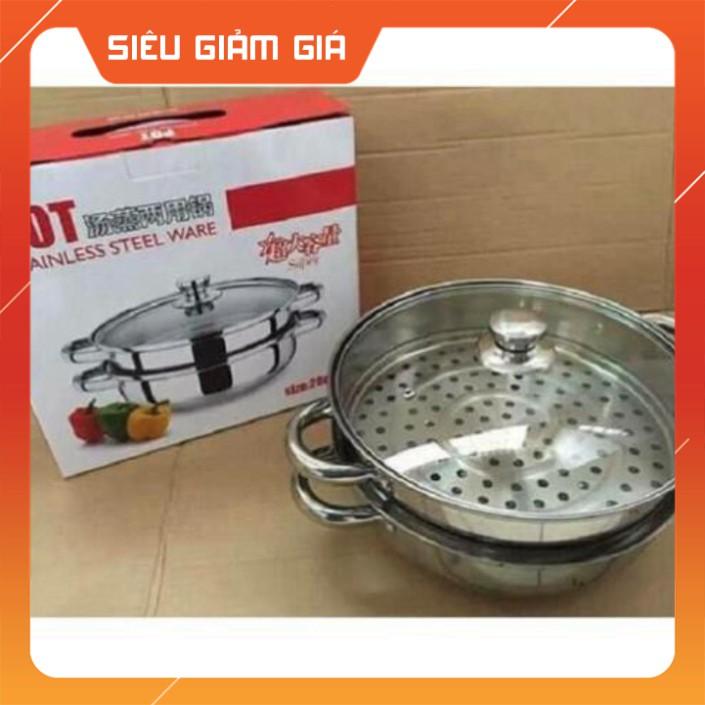 Bộ xửng hấp inox 28cm - nồi hấp đa năng 2 tầng cao cấp nắp kính