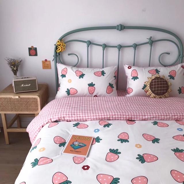 Set Cotton Living Trái Dâu Hàng Nhập Khẩu Cao Cấp 4 Món Mẫu Mới 2020