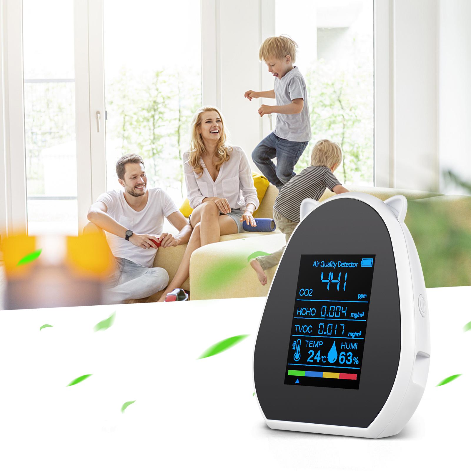2.9-inch Air Quality Monitor CO2 Meter USB Rechargeable Thermometer & Hygrometer TVOC/HCHO/CO2 Detector CO2 Concentration Detector for Home Office