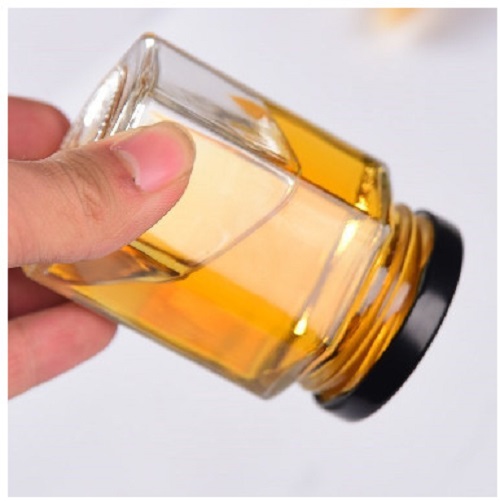 Hũ Thủy Tinh Lục Giác Hũ thủy tinh đựng gia vị Lục Giác nắp thiếc đen 100ml