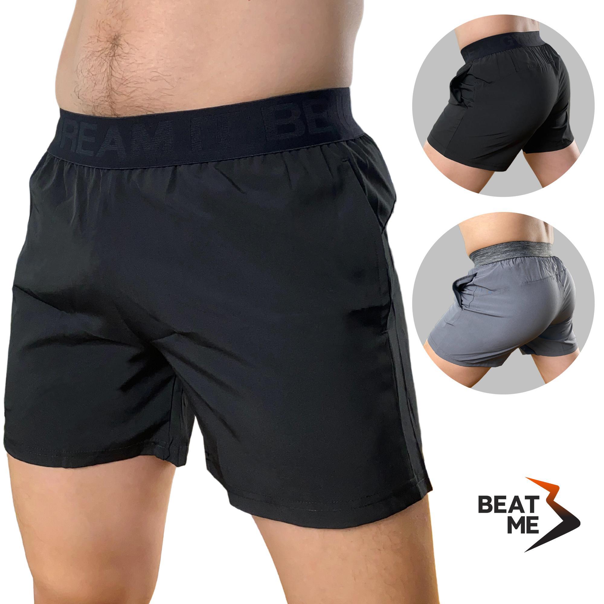 Quần Short Nam Tập Gym Thể Thao Chạy Bộ Màu Đen Màu Xám Beatme Vải Mau Khô Thoáng Mát Cao Trên Gối Lưng Chun Bản To Mùa Hè Sale T6