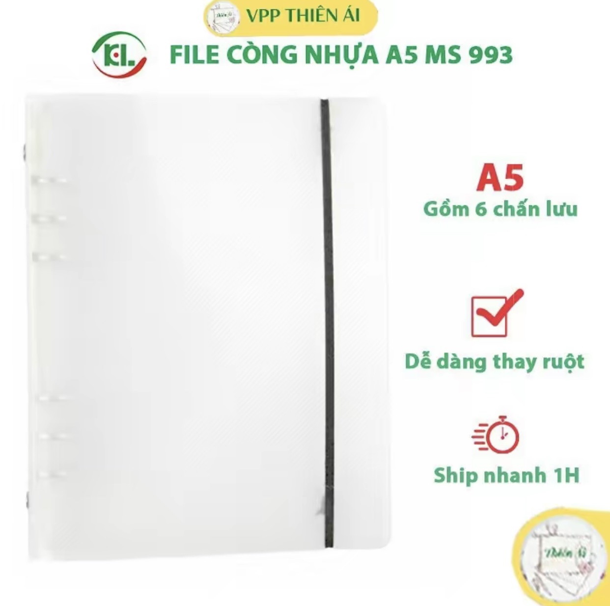 Binder File Bìa sổ còng sắt A5/B5 Klong MS 993, 549 – VPP Thiên Ái