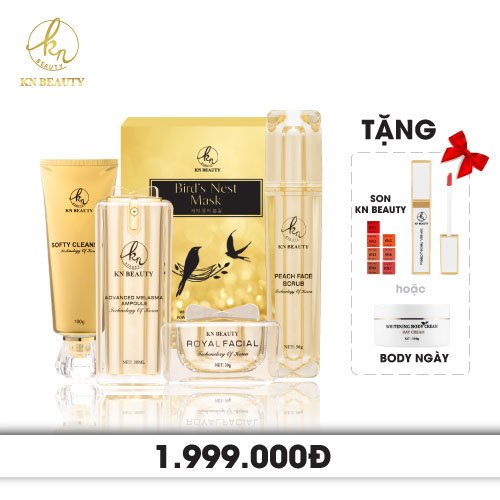 Bộ 5 sản phẩm giúp trẻ hóa da nâng cao GOLD VIP KN Beauty : Sữa rửa mặt+Ampoule+kem dưỡng da+tẩy tế bào chết+mặt nạ ( Tặng kem body Bơ hoặc son KN Beauty)