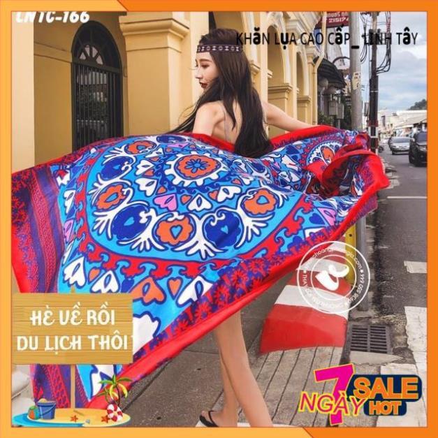 Khăn Boho Khăn Choàng Nữ Đi Biển Chống Nắng Khăn Thổ Cẩm Khăn Lụa Du Lịch Màu Đỏ Cao Cấp Linh Tây 180*90