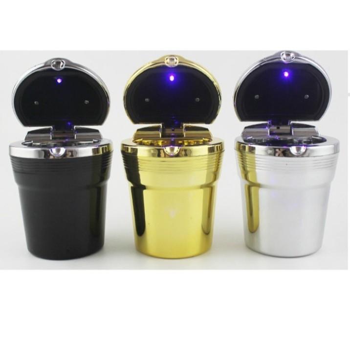 Cốc gạt tàn thuốc cao cấp mạ viền có đèn led xe hơi ô tô, sang trọng
