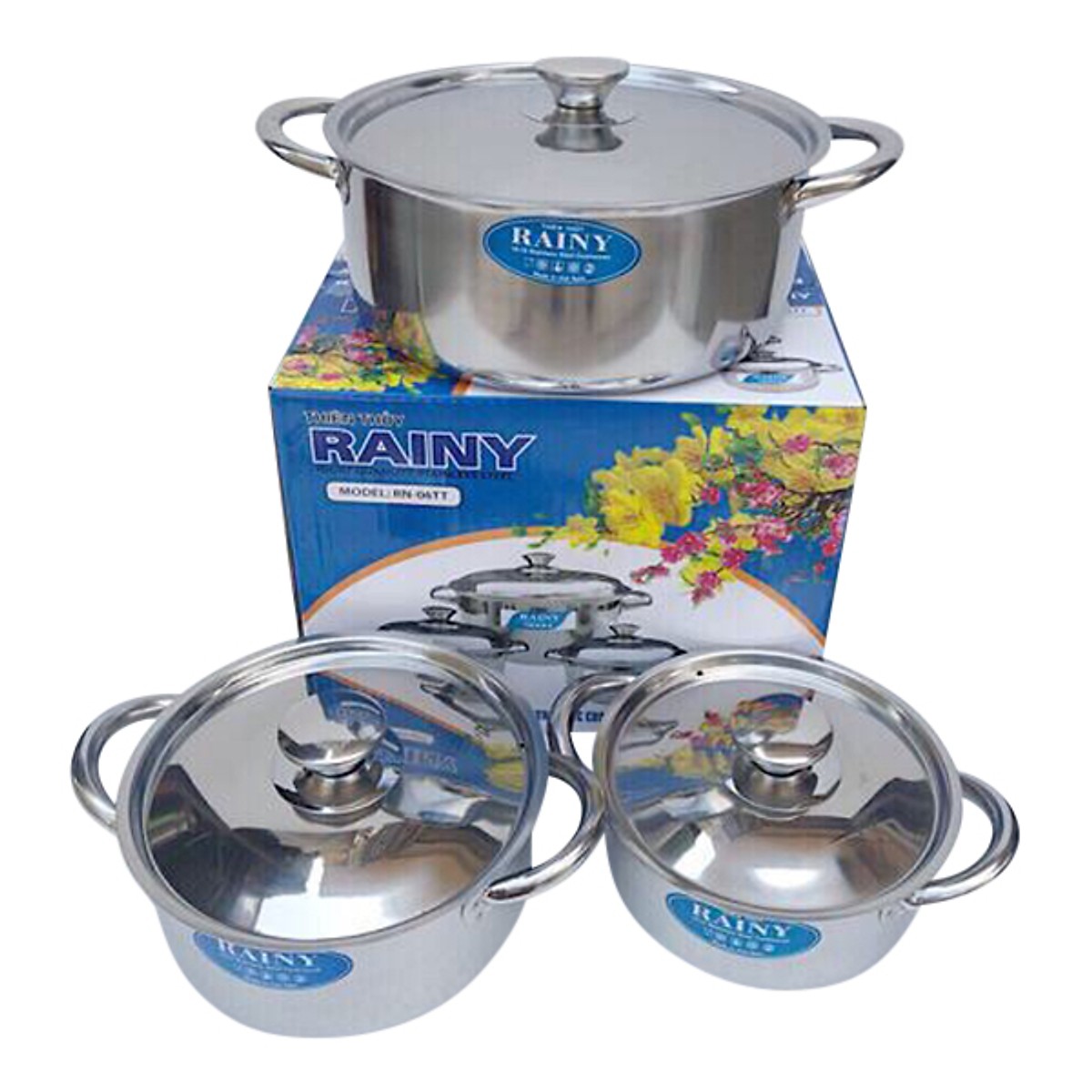 Bộ 3 nồi 1 đáy inox Rainy cao cấp - Hàng Chính Hãng