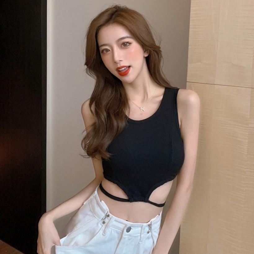 Áo ba lỗ nữ dây eo HAGA áo sát nách nữ croptop dây bấm quấn eo xinh xắn ASNBK10
