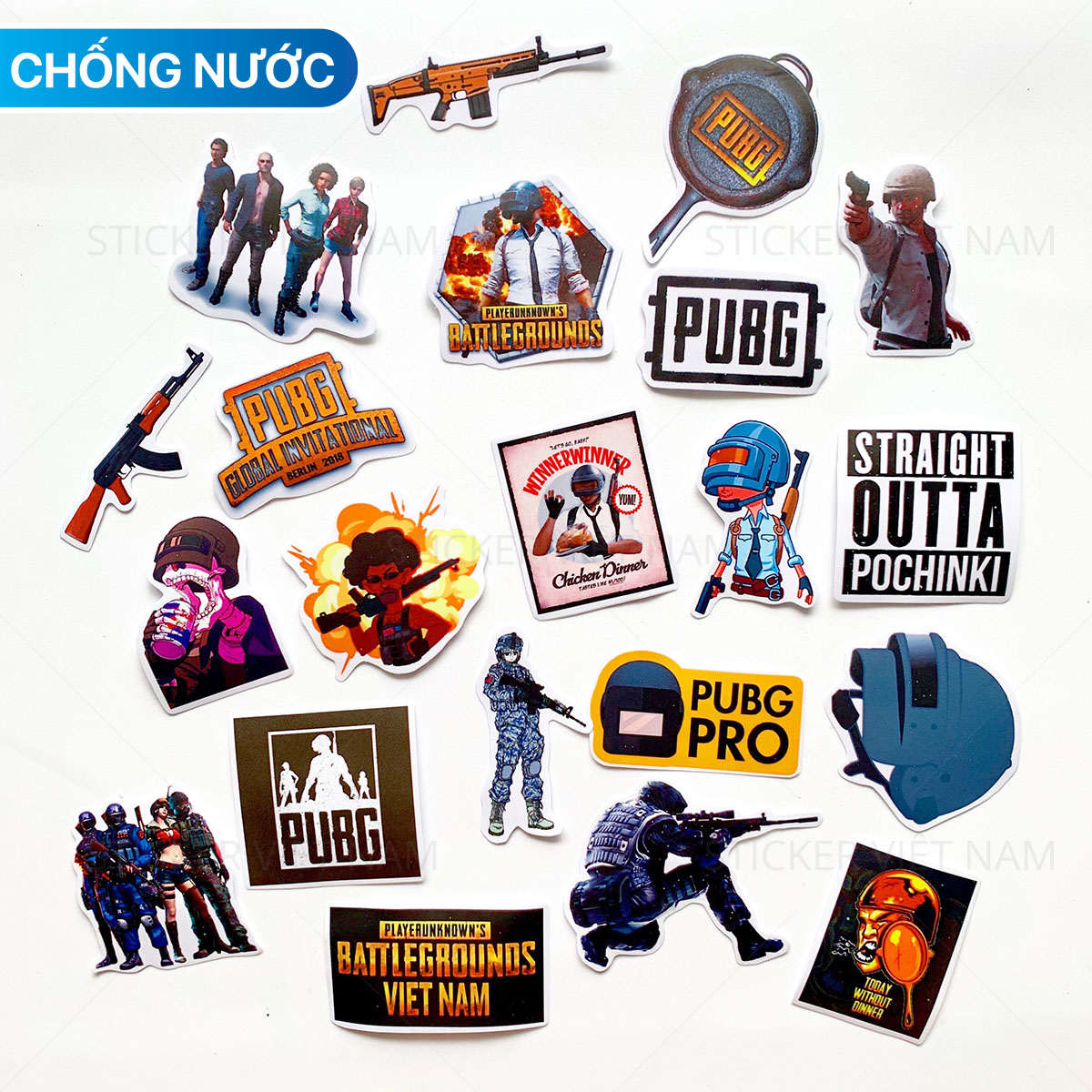 Sticker PubG - Player Unknown's Battlegrounds Mobile - Chất Liệu PVC Chất Lượng Cao Chống Nước - Kích Thước 4-8cm