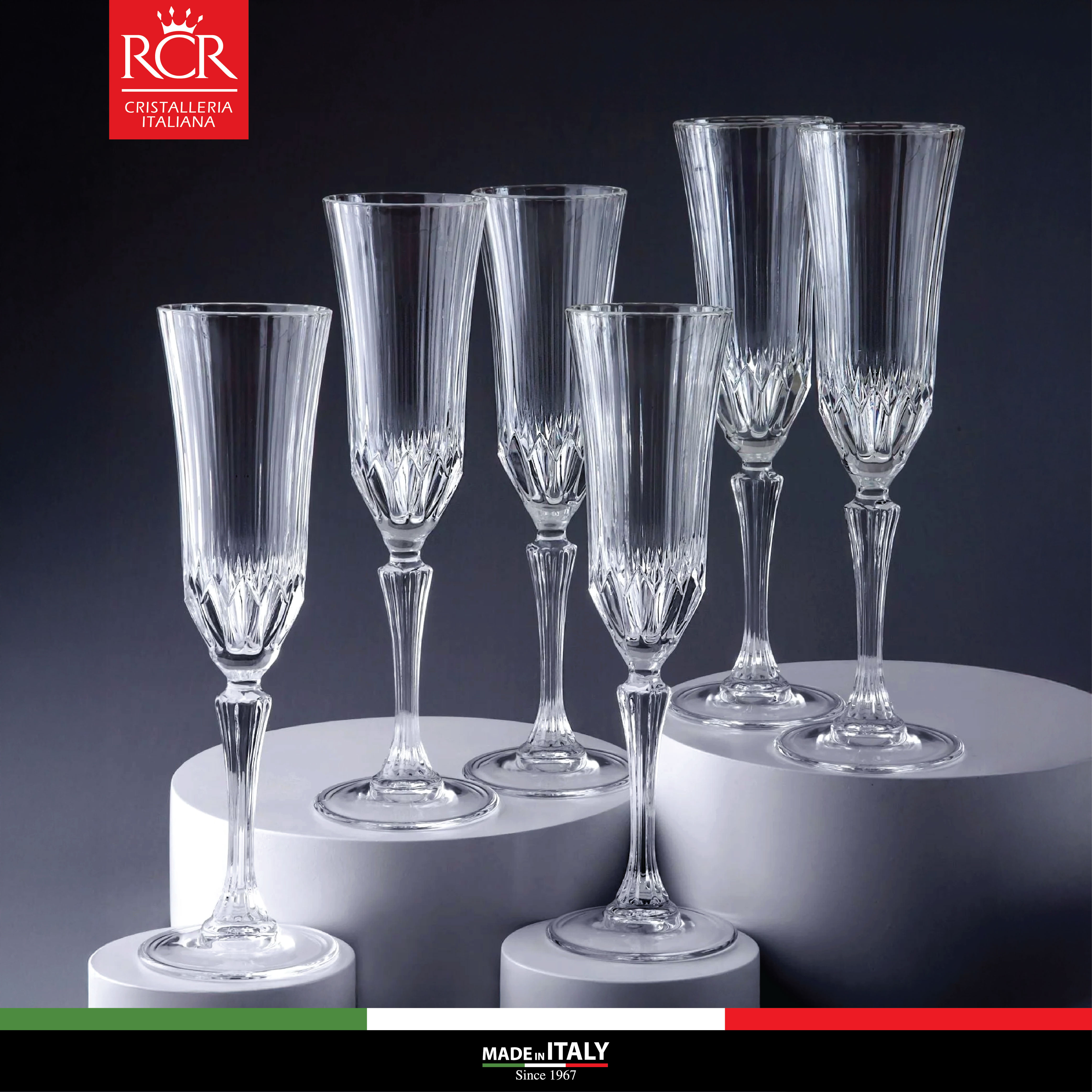 Ly Uống Champagne, Sparkling Wine Thuỷ Tinh Pha Lê Không Chì Ý RCR Crystal Adagio 180 ml - Adagio Flute 180 ml