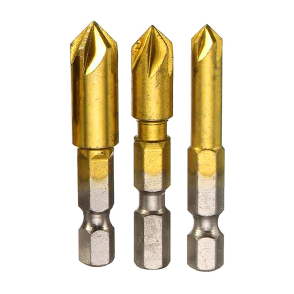 HSS Countersink Drill Bit 90 Degree 5 Flute Chamfer Tool Countersinking Bits Hole Cutter Chamfering Drill Bit 1/4" Hex Shank Wood Drilling Bits