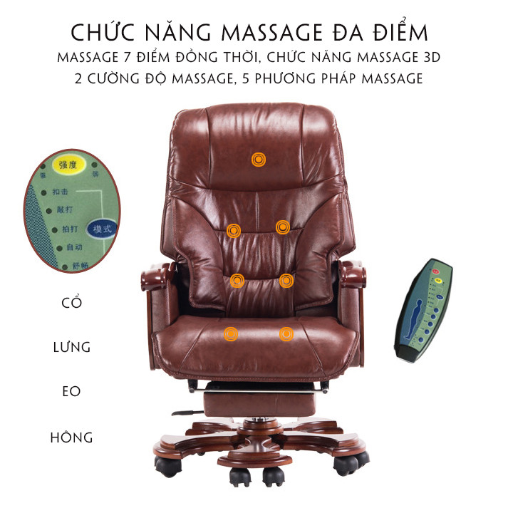 Ghế giám đốc cao cấp, Ghế chủ tịch massage 7 điểm, Ghế da văn phòng chân xoay dành cho lãnh đạo ,Ghế Văn Phòng Cao Cấp