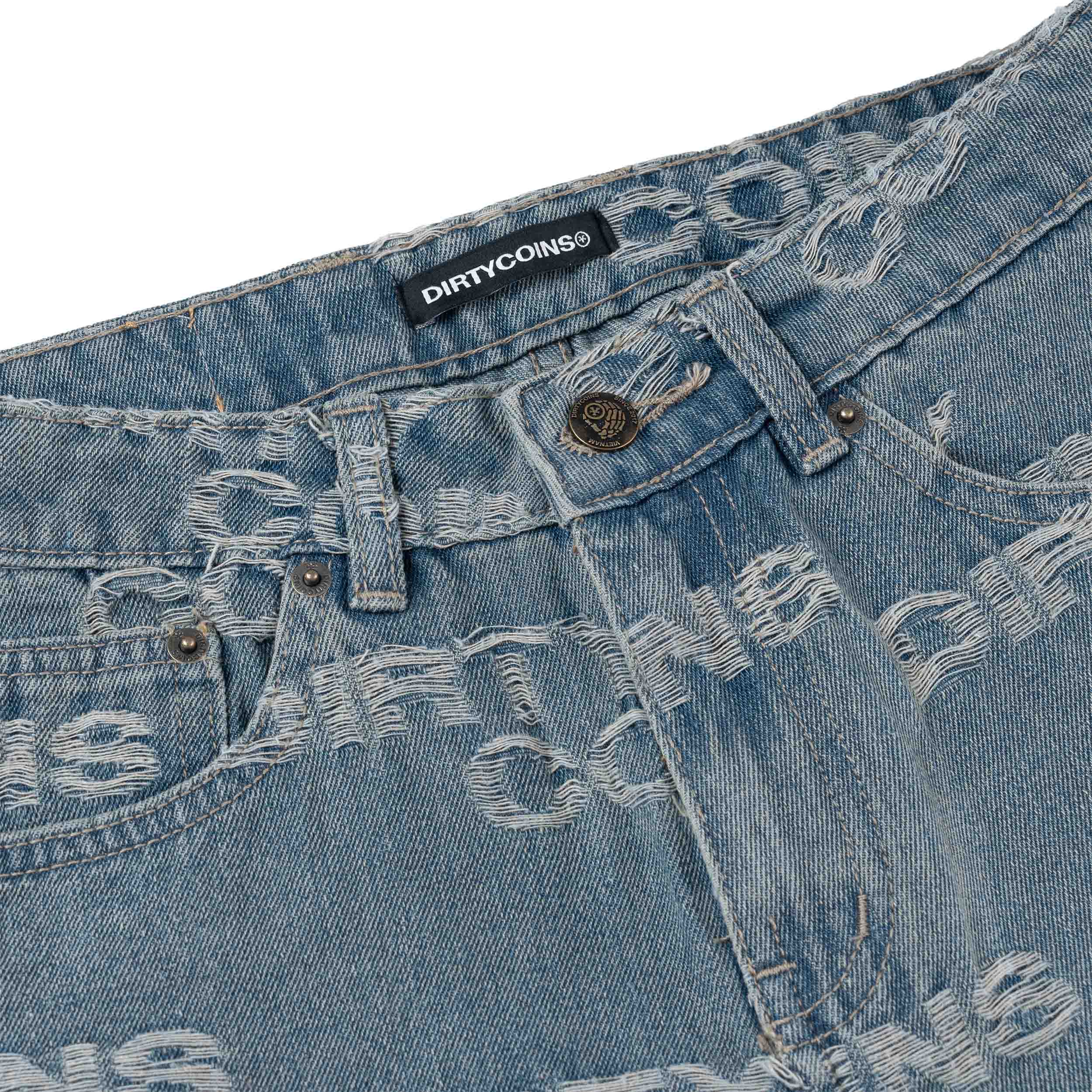 Quần DirtyCoins Denim Baggy Frayed Logo - Blue Wash