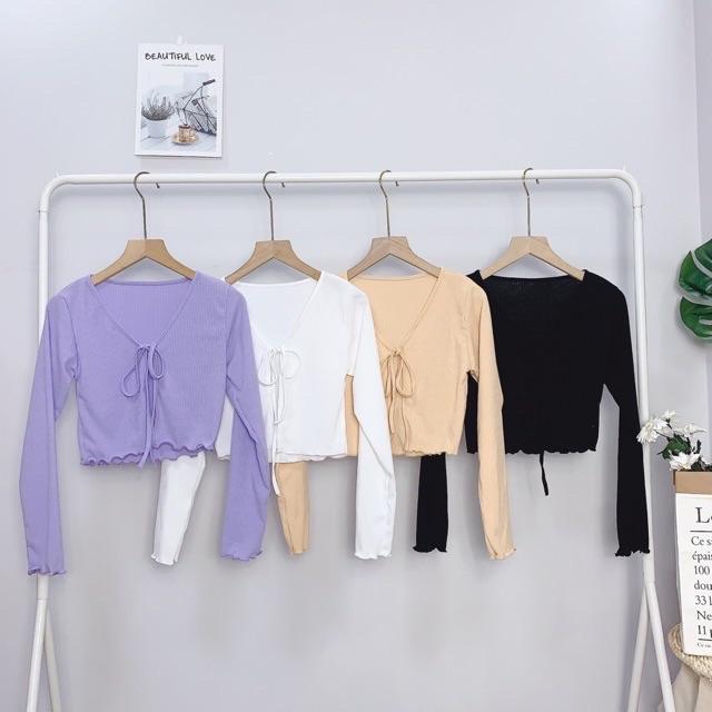 Áo khoác cardigan croptop buộc nơ chất thun gân - B5U