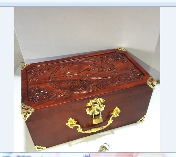 Hộp đựng con dấu - đựng đồ trang sức chạm chim phương bằng gỗ hương size 24cm - kèm khóa mini