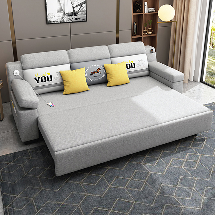 Sofa giường thông minh đa năng - Giường ngủ gấp gọn có khoang chứa đồ, cổng sạc USB, vỏ bọc là vải lanh cao cấp