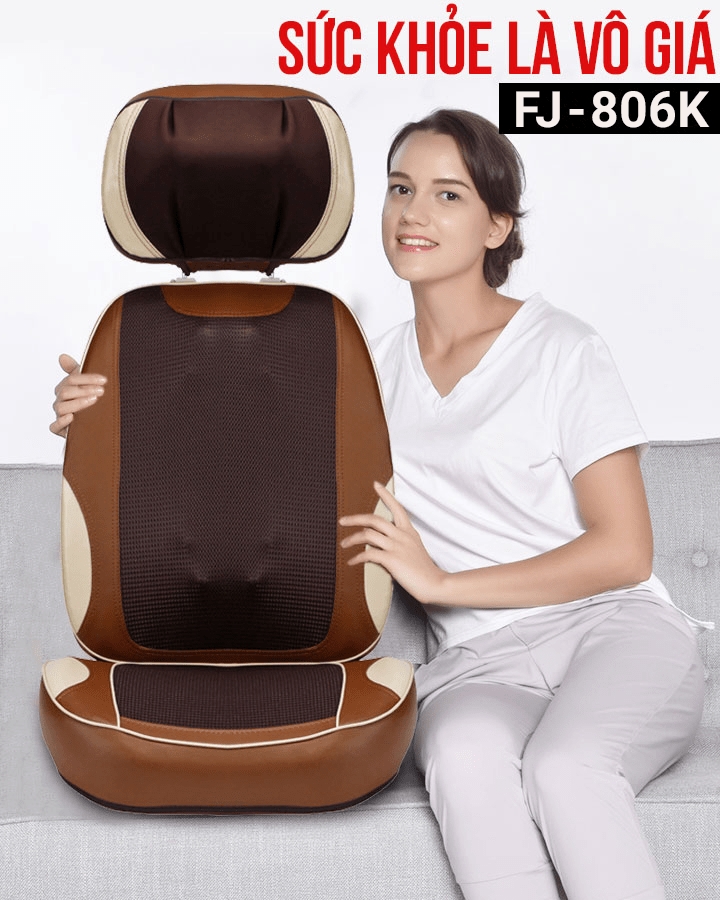 ĐỆM MASSAGE 3D FJ-806K (NÂU) - Nhiệt hồng ngoại, Hệ thống con lăn