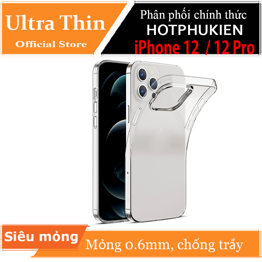 Ốp lưng dẻo silicon trong suốt cho iPhone 12 / iPhone 12 Pro (6.1 inch) hiệu Ultra Thin (siêu mỏng 0.6mm, chống trầy, chống bụi) - Hàng nhập khẩu