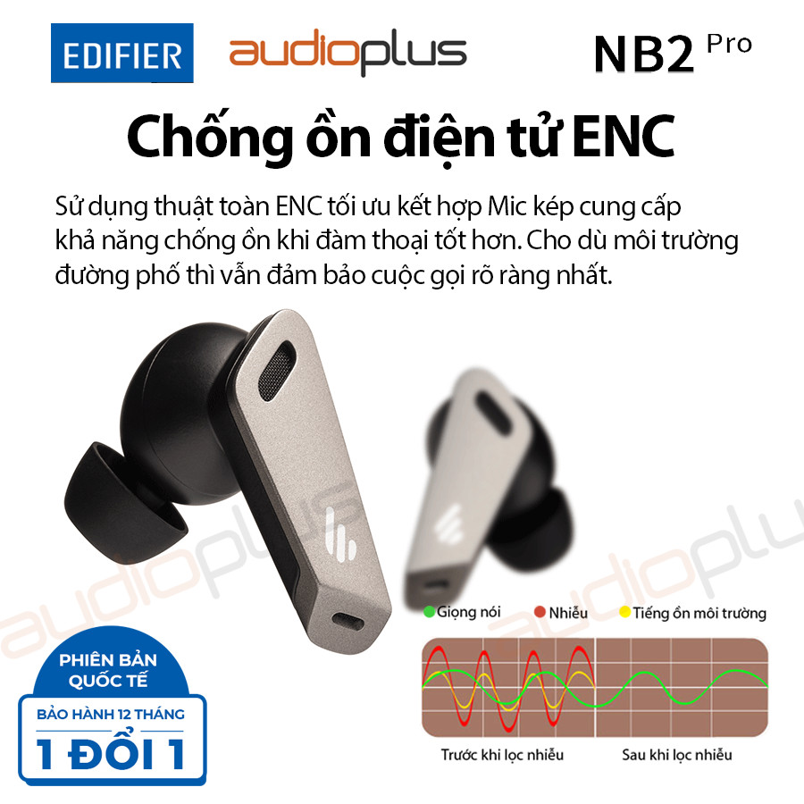 EDIFIER NB2 PRO Tai nghe bluetooth chống ồn chủ động ANC - Âm thanh toàn cảnh Paranomic Surround Sound - Game mode - Bản quốc tế - Hàng chính hãng