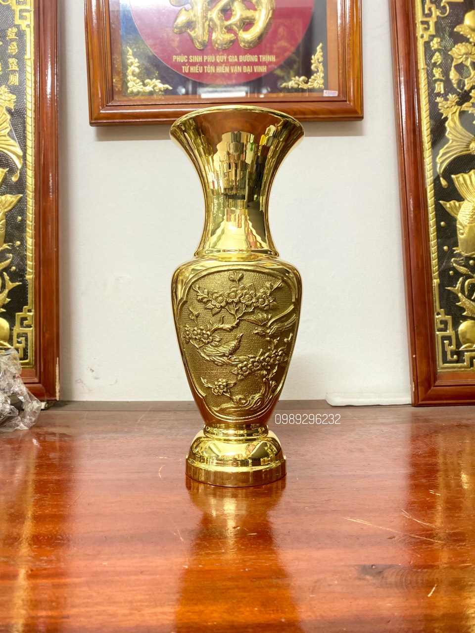 Lọ cắm hoa , lục bình bằng đồng vàng nguyên chất cao 41cm