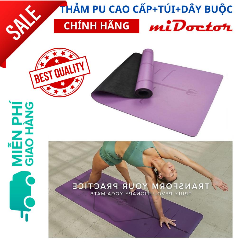 Thảm Tập Yoga Da PU Định Tuyến - Màu TÍM Chính Hãng miDoctor Tặng Kèm Túi Đựng Thảm và Dây Buộc Cao Cấp