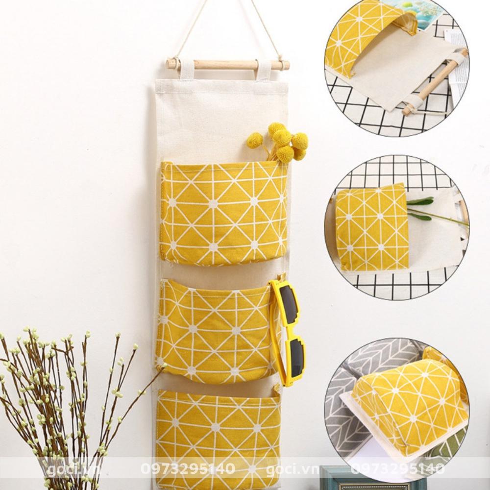 Túi vải đựng đồ treo tường 3 tầng nhiều ngăn cotton đa năng