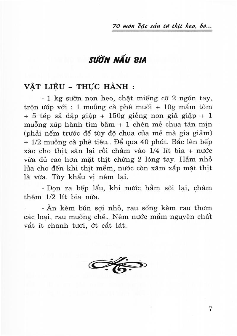 Sách 70 Món Đặc Sản Từ Thịt Heo, Bò (Tái Bản)