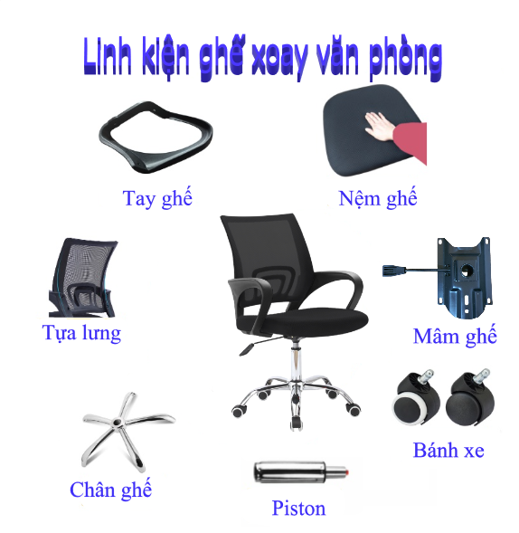 Ghế lưới văn phòng chân xoay-Linh phụ kiện ghế xoay văn phòng phụ tùng, phụ kiện thay thế sửa chữa cho ghế xoay văn phòng giá rẻ model B01 màu đen (hàng nhập khẩu)