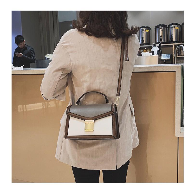 Túi xách tay đeo chéo nữ thời trang T50 phối 2 màu size 22x16x9cm