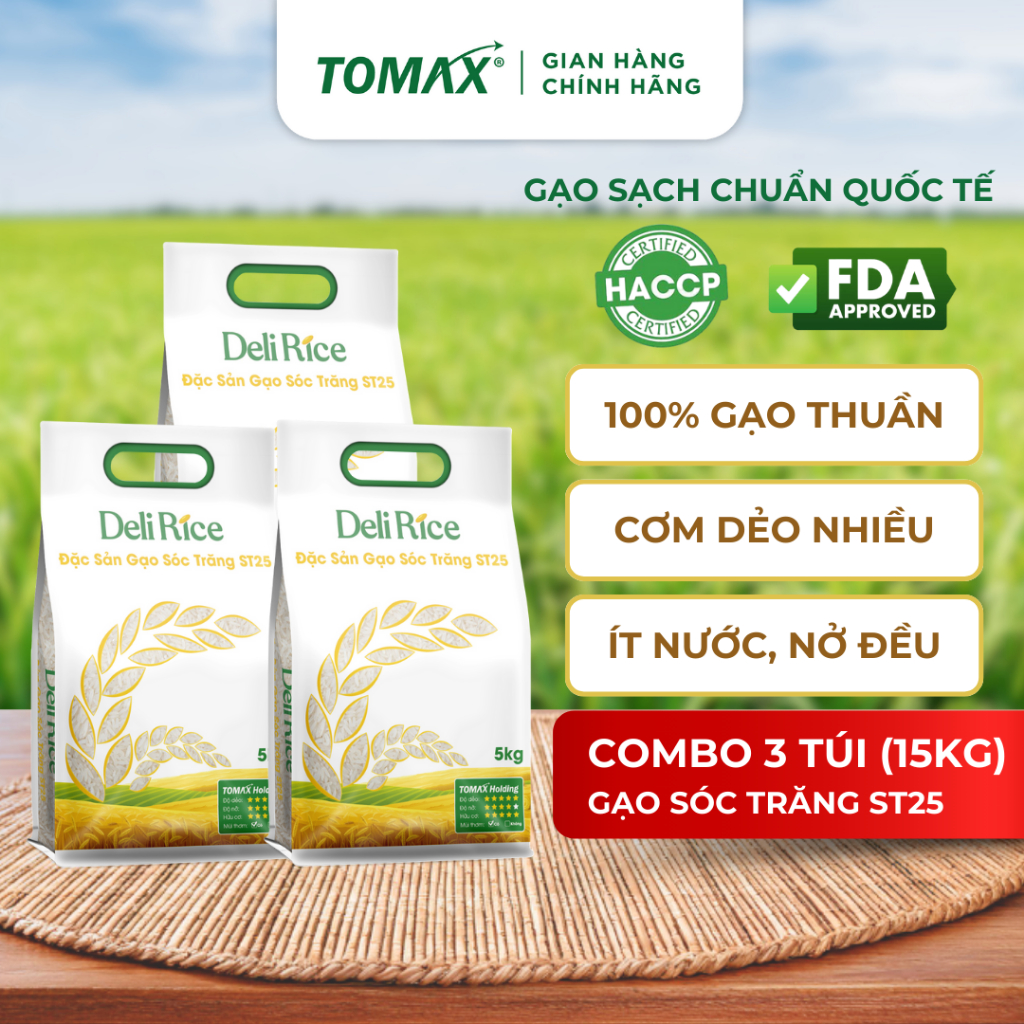 Combo 3 túi 5kg gạo ST25 Tomax thượng hạng, dẻo thơm