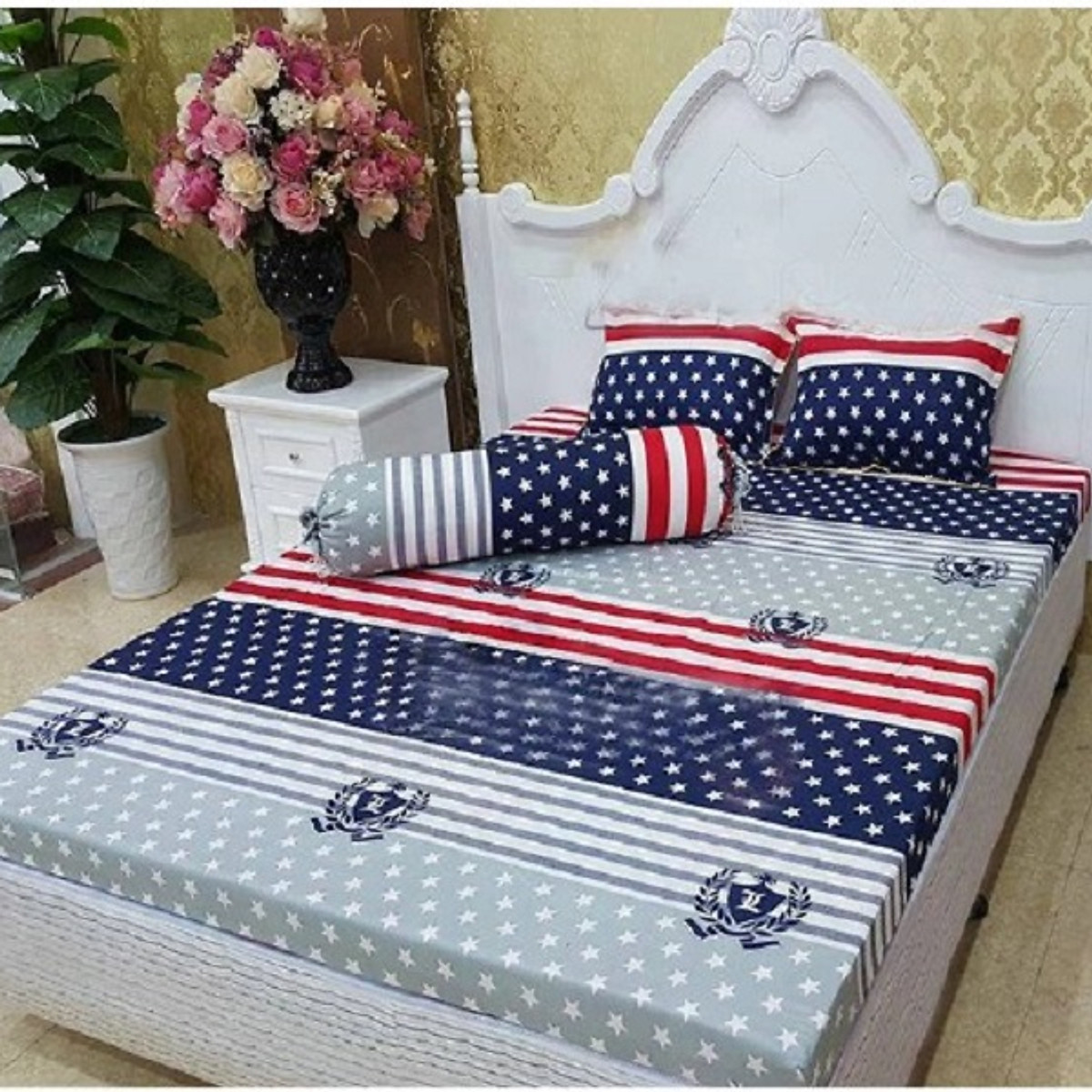 Bộ 5 món chăn ga gối cotton poly mẫu cầu cờ mỹ
