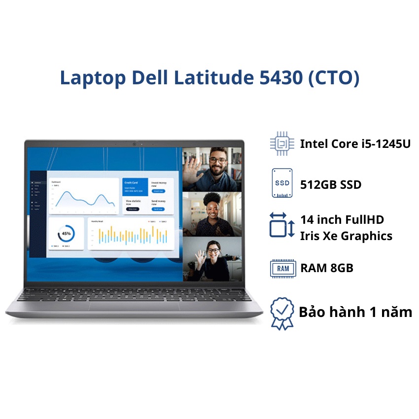 Laptop Dell Latitude 5430 / Core i5-1245U/ 8GB/ 512GB SSD/ Iris Xe Graphics/ 14"FHD/Win 11H - Hàng chính hãng