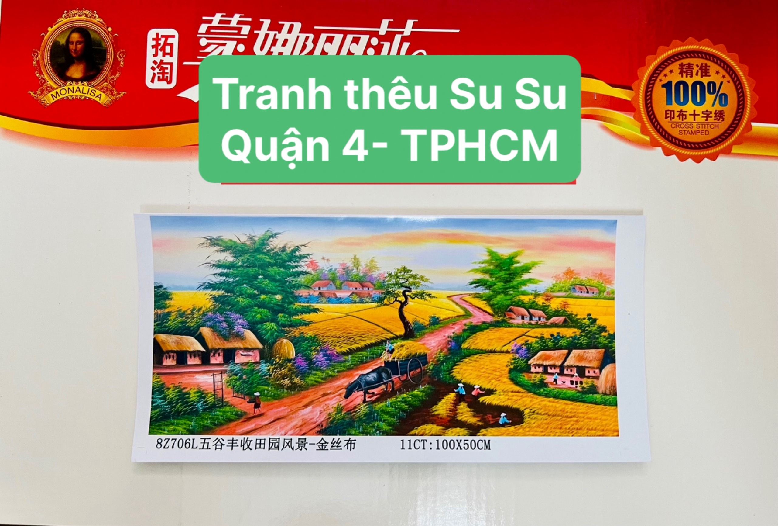 Tranh thêu chữ thập Quê hương mùa lúa chín 8Z706L, kích thước 100 x 50 cm, thêu kín