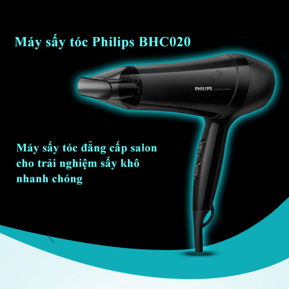 Máy sấy tóc Philips 2 chiều nóng lạnh BHC020 công suất lớn 1800W tạo kiểu tóc chuyên nghiệp chuẩn salon - Hàng nhập khẩu