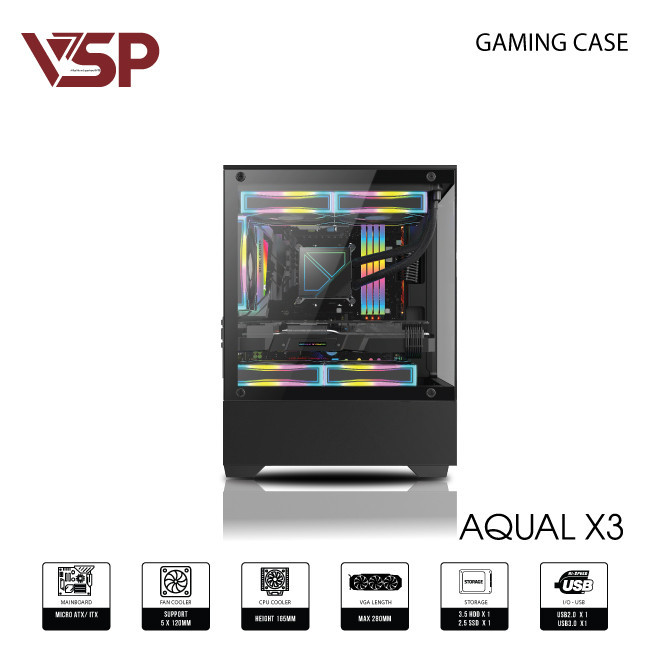 Vỏ Máy Tính Case VSP Aqual X3 Hồng/Đen – Hàng Chính Hãng