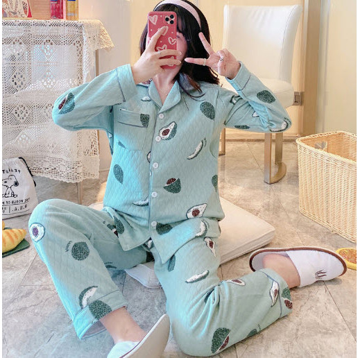 Bộ  đồ bầu, sau sinh cho con bú_Pijama trần bông BƠ XANH