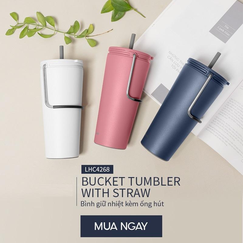 ✜□Ly giữ nhiệt Lock&amp;Lock Bucket Tumbler có ống hút hoặc nắp bật , dung tích 540ml LHC4268 LHC4269