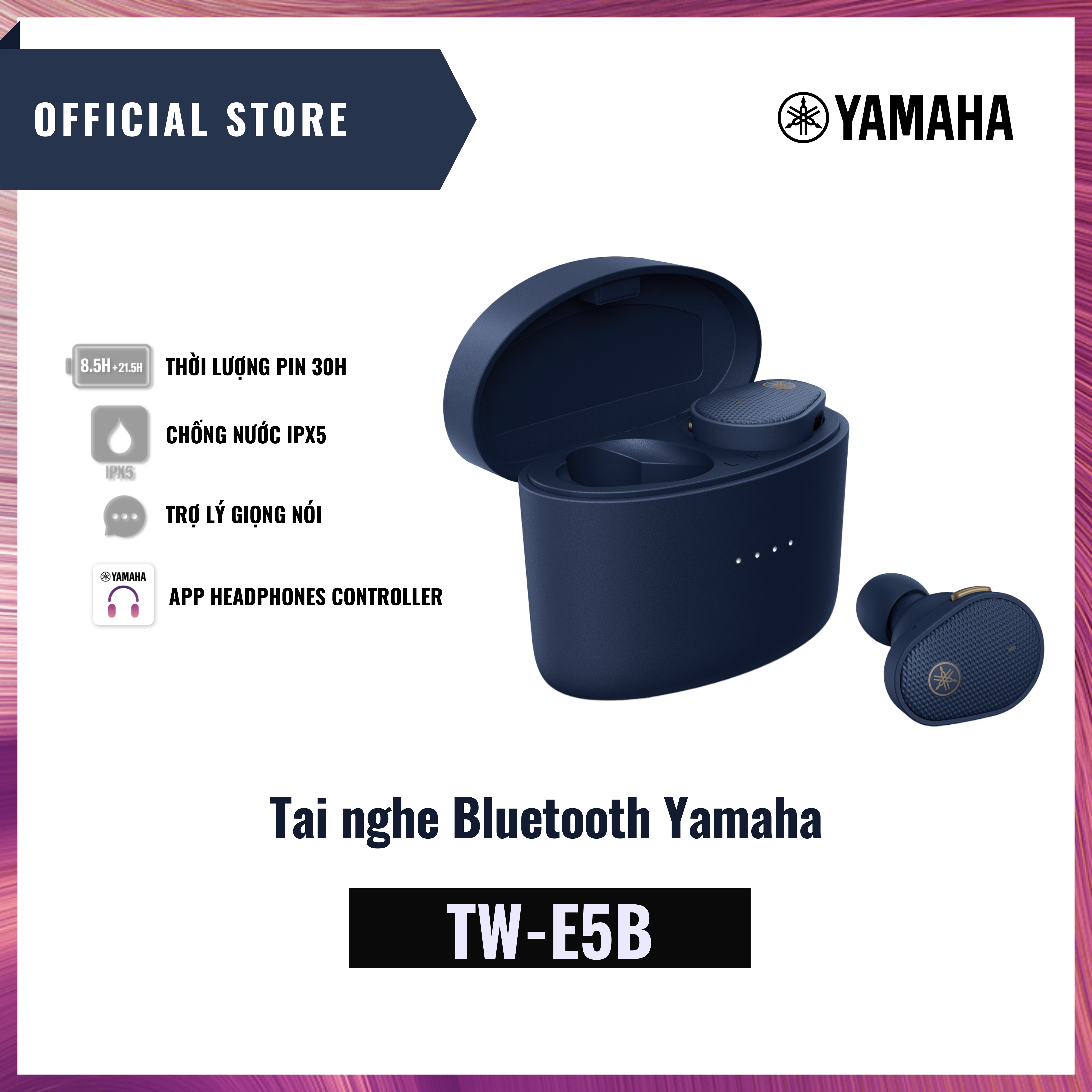 Tai nghe True Wireless Yamaha TW-E5B - 4 Màu - Chống Nước IPX5 - Pin 30h - Hàng Chính Hãng