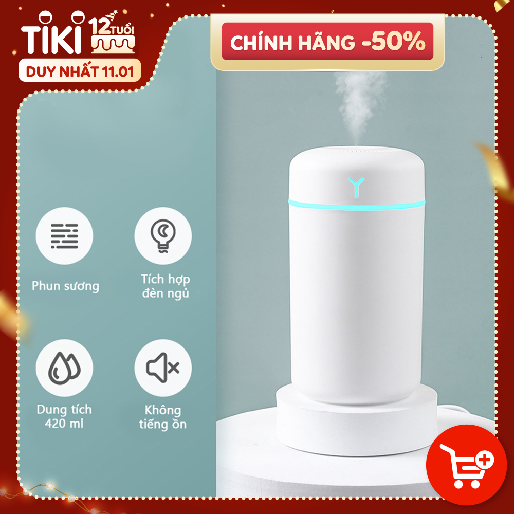 Máy phun sương xông tinh dầu tạo ẩm Rhino H901 dung tích 420ml, nhỏ gọn, không gây tiếng ồn, tích hợp đèn ngủ RGB nhiều màu, có chế độ tự ngắt - Hàng chính hãng