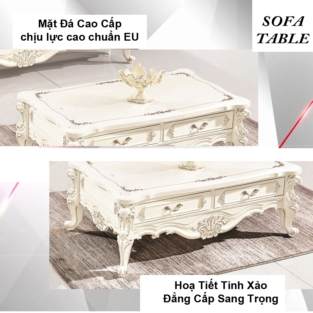 Bàn Sofa Mặt Đá Size 1.3m / 2 Ngăn Kéo / Dòng Cao Cấp - Hàng Nhập Khẩu AZP-T303