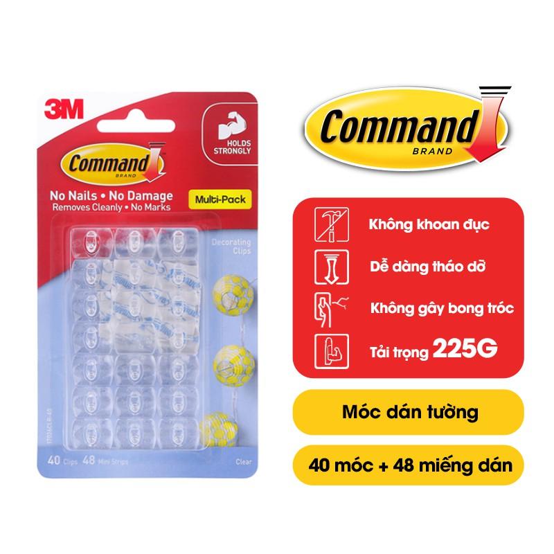 Bộ 20 Móc dán tường trong suốt Command 3M tải trọng 225g - Bám cực chắc, tháo cực dễ, phù hợp cho trang trí 17026